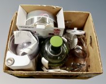 A box of kitchen appliances including yoghurt maker etc.