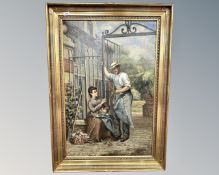 H. B. Rémon : Figures by a gateway, oil on canvas, 63cm by 97cm.