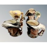 Four Royal Doulton character jugs comprising of Captain Bligh, Aramis,