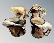 Four Royal Doulton character jugs comprising of Captain Bligh, Aramis,