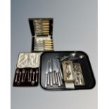 A tray of boxed and unboxed EPNS cutlery,