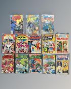 A group of vintage DC comics including Shazam issue #1, Green Lantern and Green Arrow, Black Hawk,
