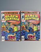 Two copies of Marvel's Black Panther issue #1, in plastic covers.