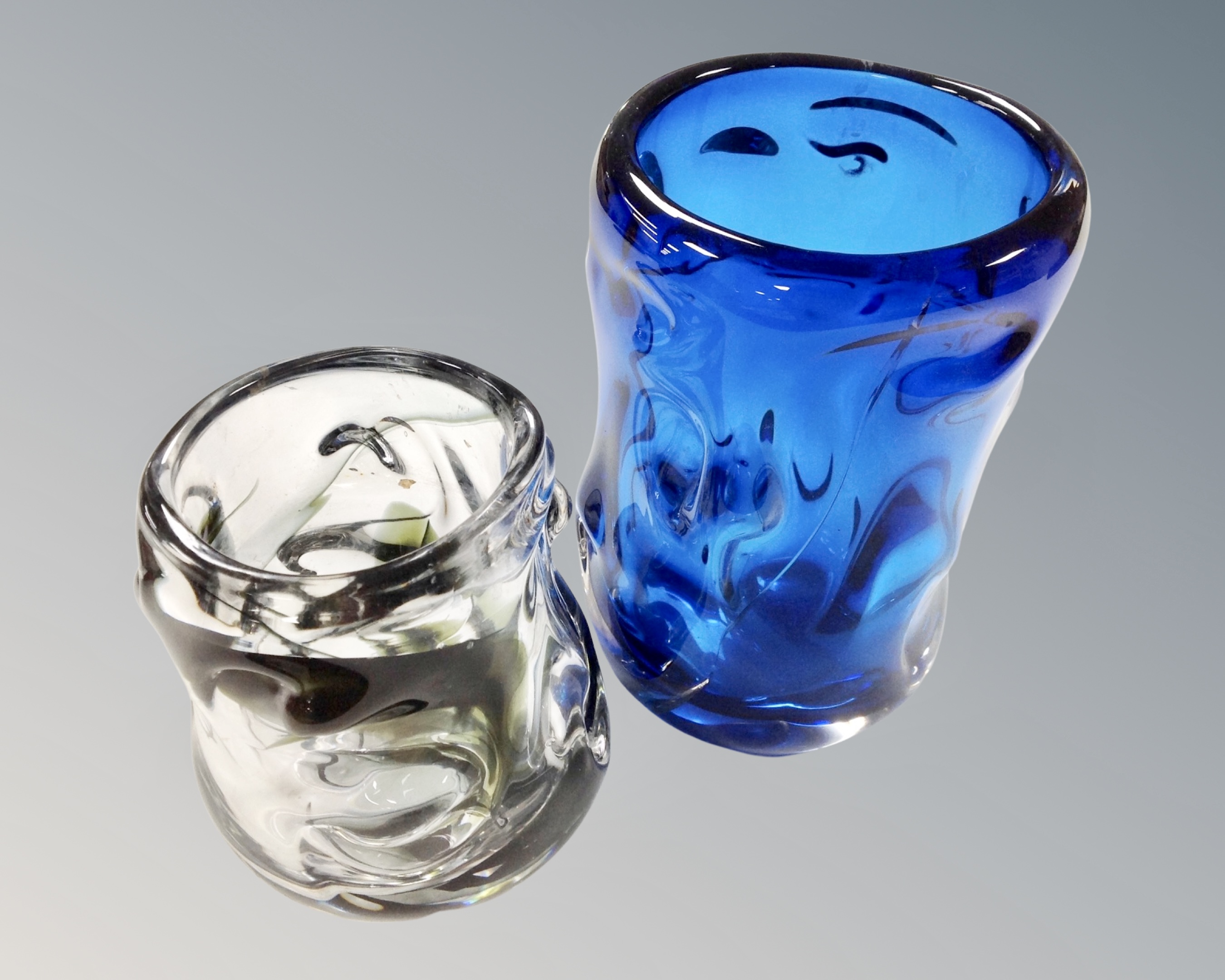 A Whitefriars kingfisher knobbly vase (height 17cm) together with a further Whitefriars clear glass
