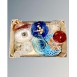 A box containing studio and local glassware including bowls, dome, carnival glass dish etc.