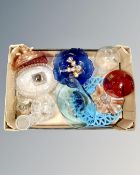 A box containing studio and local glassware including bowls, dome, carnival glass dish etc.