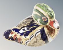 A Royal Crown Derby Carolina Duck paperweight with silver stopper