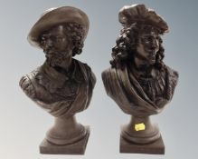 Two patinated metal busts of Rubens and Rembrandt (height 34cm)