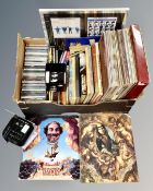 A box of vinyl LP's and books, Monty Python, framed Beatles montage,