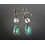 A pair of 9ct gold turquoise and crystal earrings with screw backs.