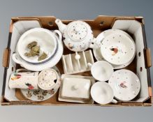 A box containing Queens Alex Clark Rooster tea ware together with a Royal Doulton tureen (no lid).