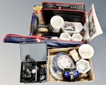 Two boxes of miscellaneous to include assorted ceramics, plated wares, train ornaments,