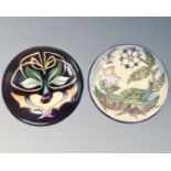 Two Moorcroft shallow dishes (diameter 12cm)