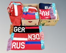 Two boxes and a bag containing UEFA Euro 2020 official licensed scarves.
