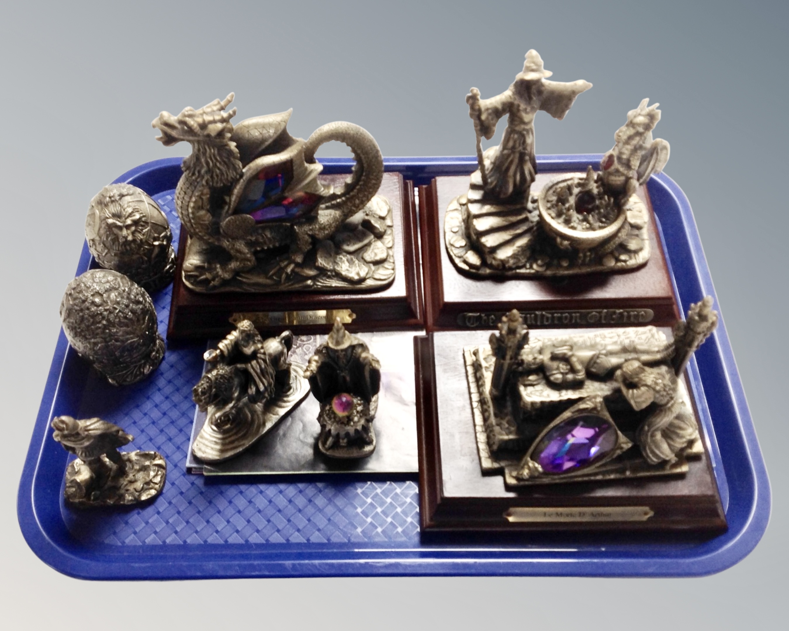A tray of eight cast pewter Myth and Magic figures,