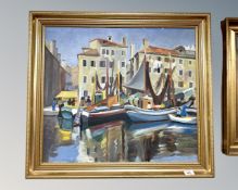 Continental School : Boats in a harbour, oil on canvas, 61cm by 54cm.