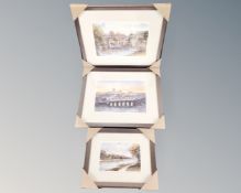 Three signed prints after Tom Macdonald depicting Corbridge, The Bridge at Corbridge and Old Durham,