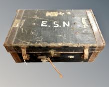 A 19th century canvas and leather travelling trunk.