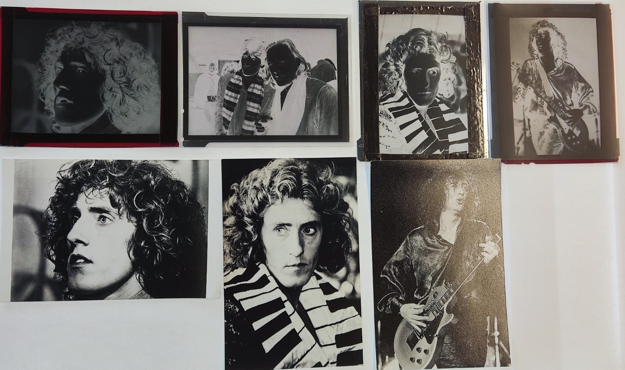 A collection of transparencies of 'The Who' 'Pink Floyd' and 'Deep Purple'.