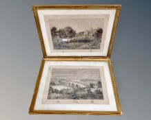 Two 19th century monochrome engravings after Charles Cattermole, in gilt frames.