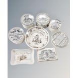 A collection of 19th century ceramic toothpaste pots and lids together with two further French