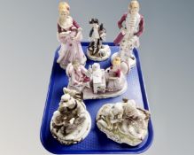 A tray of six continental figurines