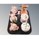 A tray containing three Wade Natwest pigs,