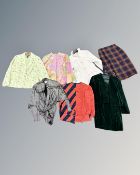Vintage 1970's clothing including leather jacket, tartan skirt, dresses etc,