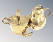 A brass lidded jug together with a watering can (a/f)