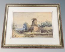 Harry Sticks (20th century) : A couple walking past a windmill towards the sea, watercolour,