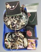A tray containing a large quantity of costume jewellery.