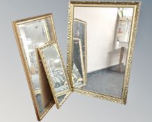 Three gilt framed bevelled mirrors