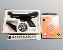 A Webley Hurricane 22 calibre break action air pistol in original box with tin of pellets,