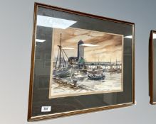 Ronald Moore : Fish Quay, North Shields, watercolour, 39cm by 30cm.