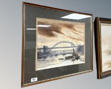 Ronald Moore : The River Tyne, watercolour, 39cm by 30cm.