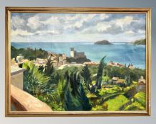 Continental School : A view across a bay, oil on canvas, 89cm by 65cm.