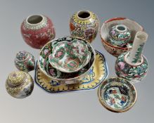 A quantity of Oriental porcelain including ginger jars, bowls, vase etc.