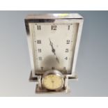 A chrome cased Art Deco desk clock (height 15cm) together with a further chrome cased Chronometre