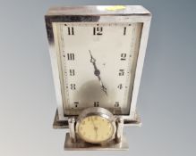 A chrome cased Art Deco desk clock (height 15cm) together with a further chrome cased Chronometre