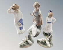 A Nao figure of a girl with geese (AF) together with four further Nao figures.