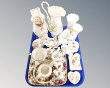 A tray containing a quantity of Royal Albert Old Country Roses and Aynsley cabinet china, tea ware,