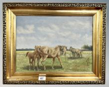 J. Buck : Horses with foals, oil on canvas, 41cm by 30cm.