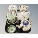 A tray of Ringtons and Maling teapots, caddies and shallow dish,