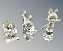 Three boxed Swarovski Crystal ornaments : owl,