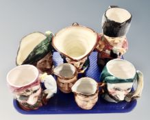 A tray of seven assorted character jugs to include Royal Doulton Dick Turpin and The Cavalier