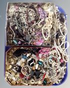 A tray containing a large quantity of costume jewellery.