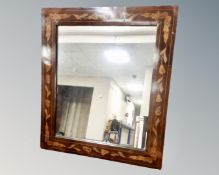 A 19th century century mahogany and marquetry inlaid mirror, 68cm by 60cm.