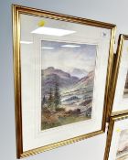 Ralph Morley : River Valley with Mountains Beyond, watercolour, signed, 34 cm x 25 cm, framed.