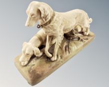 A Royal Dux porcelain figure group of two setters (length 35cm)