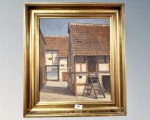 Continental School : Study of a building with tiled roof, oil on canvas, indistinctly signed,